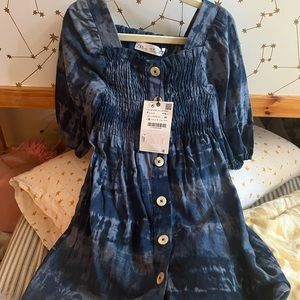 Zara size 6 NWT blue linen dress